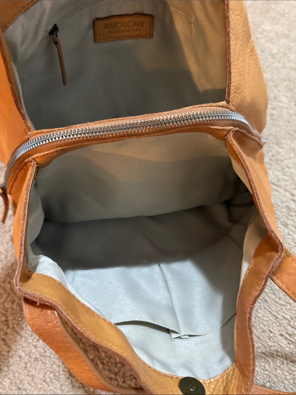 American Leather CO Tan shoulder bag with Light Interior